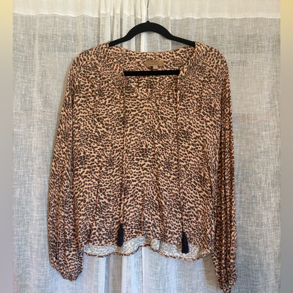 Anthropologie Leopard-Print Tassel Tie Blouse